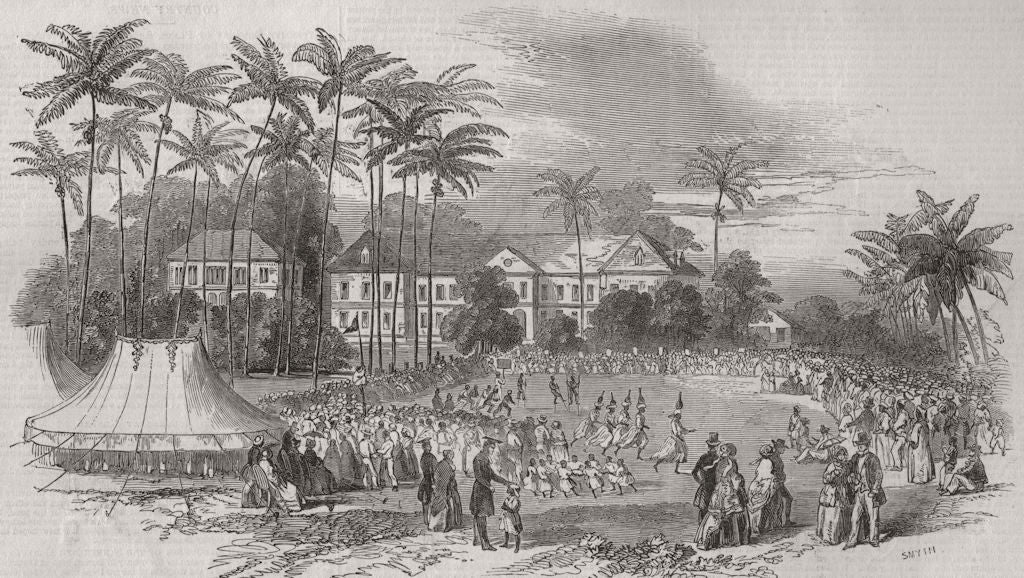 BARBADOS. School fete at Codrington College. West Indies 1850 old print